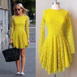 H&M circular lace dress neon green dress